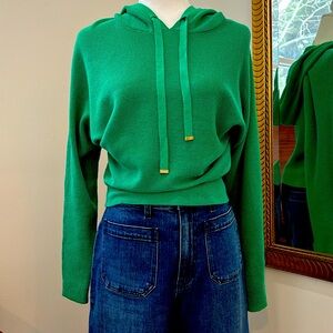 Cyrus Woman Dolman Sleeve Hoodie Waffle Knit Sweater Green Size X Small
Perfect